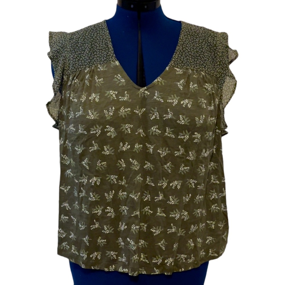 Lucky brand hunter green floral short sleeve—size:L
